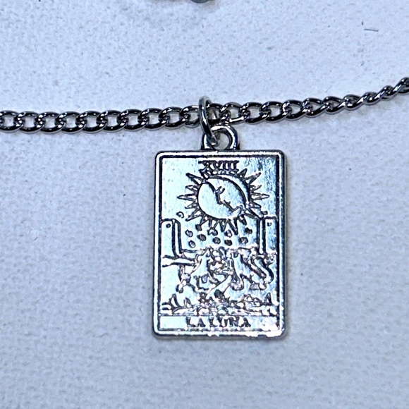 Artisan Handmade Jewelry - Handmade “The Moon” Tarot Card Pendant On Stainless Steel Curb Chain Celtic